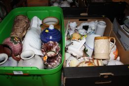 TWO TRAYS OF ASSORTED CERAMICS AND STONEWARE