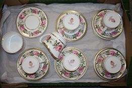 A TRAY OF ROYAL WORCESTER ROYAL GARDEN CUPS AND SAUCERS ETC