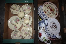 A TRAY OF ROYAL LEIGHTON WARE CHINA, TOGETHER WITH A TRAY OF ASSORTED CERAMICS TO INCLUDE MASONS,