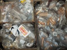 FIVE TRAYS OF FURNITURE HANDLES, HANGERS ETC