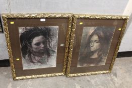 A PAIR OF GILT FRAMED AND GLAZED HEAD AND SHOULDER PORTRAIT PRINTS OF YOUNG LADIES