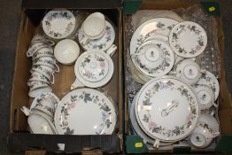 TWO TRAYS OF ROYAL WORCESTER JUNE GARLAND PATTERN CHINA TO INCLUDE A TUREEN