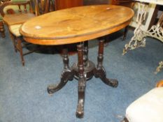 A VICTORIAN WALNUT SMALL INLAID OVAL TABLE H-69 CM W-91 CM