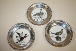 THREE STERLING SILVER AND CERAMIC FRANK M WHITING DISHES