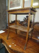 AN ANTIQUE MAHOGANY INLAID 2 TIER OCCASIONAL TABLE WITH MARQUETRY INLAY - A/F