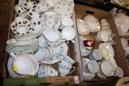 TWO TRAYS OF ASSORTED CHINA TO INCLUDE COLCLOUGH, ADDERLEY, MAYFAIR ETC.