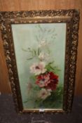 A GILT FRAMED OIL ON CANVAS STILL LIFE STUDY OF FLOWERS