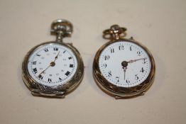 TWO SMALL SILVER FOB WATCHES