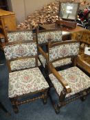 AN OAK 'OLD CHARM' PEDESTAL DINING TABLE A/F WITH 4 CHAIRS