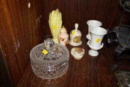 A WATERFORD CRYSTAL LIDDED BOWL TOGETHER A PAIR OF SYLVAC VASE, PALLASY ETC. (7)