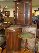 TWO SMALL REPRODUCTION CORNER CABINETS AND A PEDESTAL WINE TABLE (3)