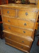 AN OAK CHEST ON CHEST OF 6 DRAWERS (IN TWO PIECES )H-120 W-82 CM