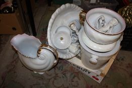 A QUANTITY OF PEARLESCENT CERAMICS TO INCLUDE A JUG AND BOWL