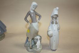 TWO LLADRO FIGURES OF A LADY WITH A DUCKLING AND A GIRL WITH A BASKET