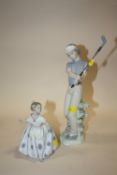 A NAO MALE GOLFER FIGURE, TOGETHER WITH A SMALL LLADRO GIRL FIGURE (2)
