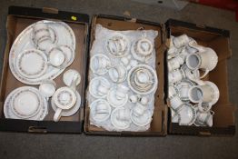 THREE TRAYS OF PARAGON CHINA TO INCLUDE PANDORA, MEADOW VALE, MORNING ROSE AND BELINDA EXAMPLES