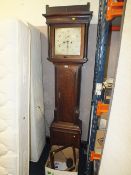 A 19TH CENTURY OAK AND MAHOGANY EIGHT DAY LONGCASE CLOCK BY THOMAS KNIGHT OF STONE H-210 CM A/F *