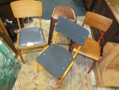 A MODERN INDUSTRIAL METAL STOOL TOGETHER WITH THREE ASSORTED CHAIRS (4)