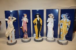 A SET OF FIVE ROYAL DOULTON THE CLASSIQUE COLLECTION LADY FIGURES ON MARBLE PLINTHS WITH
