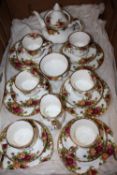 A TRAY OF ROYAL ALBERT OLD COUNTRY ROSES CHINA TO INCLUDE A SMALL TEAPOT