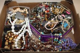 A BOX OF ASSORTED COSTUME JEWELLERY