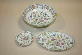 A MINTON HADDON HALL FOOTED BOWL TOGETHER WITH TWO OTHER PIECES