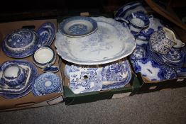 THREE TRAYS OF ASSORTED BLUE AND WHITE CHINA TO INCLUDE SPODE