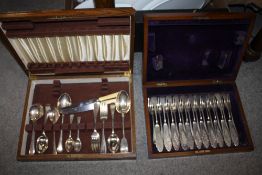 TWO OAK CASED PART CANTEENS OF CUTLERY