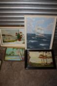 FOUR ASSORTED OIL PAINTINGS TO INCLUDE A SHIP AT SEA, SEASCAPE VIEW, ETC, ALL SIGNED J W GITTINGS