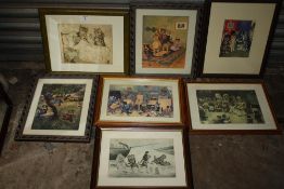 A COLLECTION OF LOUIS WAIN FRAMED AND GLAZED CAT PRINTS (7)