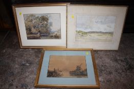THREE ASSORTED FRAMED AND GLAZED WATERCOLOURS, ONE SIGNED ROBERT JONES ENTITLED 'SAND DUNES' VERSO