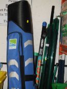 A PRESTON INNOVATIONS FISHING HARD CASE TOGETHER WITH PARASOL, POLES ETC