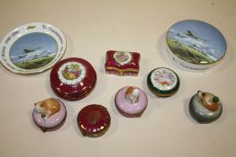 A COLLECTION OF LIMOGES CASTEL ENAMEL PILL BOXES TOGETHER WITH A COALPORT COMMEMORATIVE TRINKET