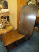 A REPRODUCTION OAK COFFEE TABLE WITH TWO DRAWERS TO ONE SIDE TOGETHER WITH ANOTHER TABLE (2)