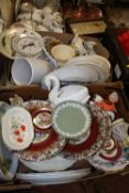 TWO TRAYS OF ASSORTED CERAMICS TO INCLUDE WEDGWOOD JASPERWARE, LIMOGES ETC.