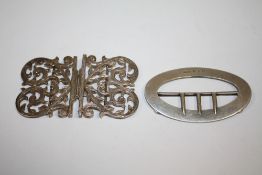 A HALLMARKED SILVER NURSES BELT BUCKLE, TOGETHER WITH ANOTHER APPROX WEIGHT - 64.7G
