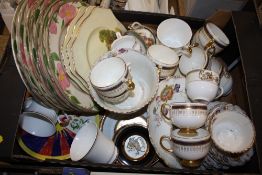 A TRAY OF ASSORTED CHINA TO INCLUDE GILDED CARLTON CHINA, NORITAKE, ETC.