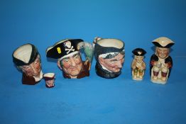 A COLLECTION OF ROYAL DOULTON CHARACTER JUGS TOGETHER WITH TWO TOBY JUGS (6)