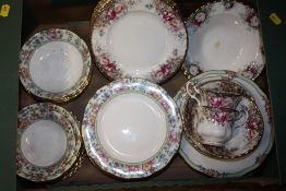 A TRAY OF ROYAL ALBERT AUTUMN ROSES AND HARTINGTON CHINA