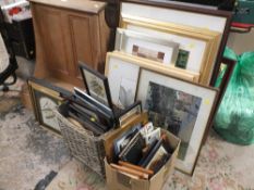 A LARGE QUANTITY OF MODERN PICTURES AND PRINTS TO INCLUDE A DIAMANTE MIRROR, COACHING PRINTS