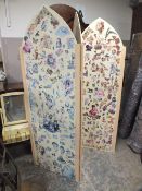 A GOTHIC DECOUPAGE STYLE THREE FOLD SCREEN