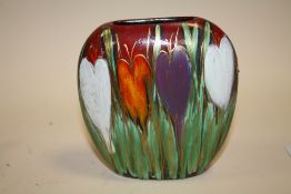 A SIGNED ANITA HARRIS ART POTTERY CROCUS PATTERN PURSE VASE
