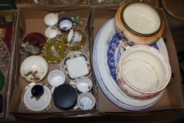 TWO TRAYS OF ASSORTED CERAMICS TO INCLUDE A QUANTITY OF MEAT PLATES