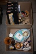 TWO BOXES OF CERAMICS ETC. TO INCLUDE A ROYAL WORCESTER BLUSH IVORY LIDDED VASE