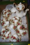 A TRAY OF ROYAL ALBERT OLD COUNTRY ROSES CHINA TO INCLUDE A COFFEE POT