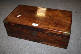 AN ANTIQUE ROSEWOOD BRASS CORNERED WRITING SLOPE S/D