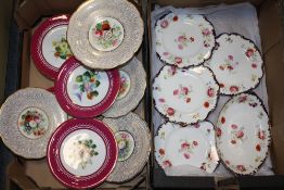 A TRAY OF CAULDON CHINA PLATES TOGETHER WITH ANOTHER OF UNMARKED FLORAL PLATES, CAKESTAND ETC (2)