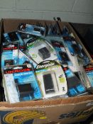 A BOX OF BATTERIES FOR DIGITAL CAMERAS AND CAMCORDERS ETC