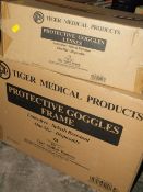 A LARGE BOX OF PROTECTIVE GOGGLE FRAMES TOGETHER WITH A BOX OF PROTECTIVE GOGGLE LENSES