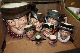 A COLLECTION OF ROYAL DOULTON CHARACTER JUGS TO INCLUDE LARGE AND SMALL SAM WELLER JUGS, ROBIN HOOD,